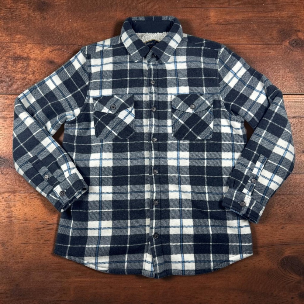 Freedom Foundry Mens Sherpa Lined Fleece Plaid Shirt Jacket Black Grey M